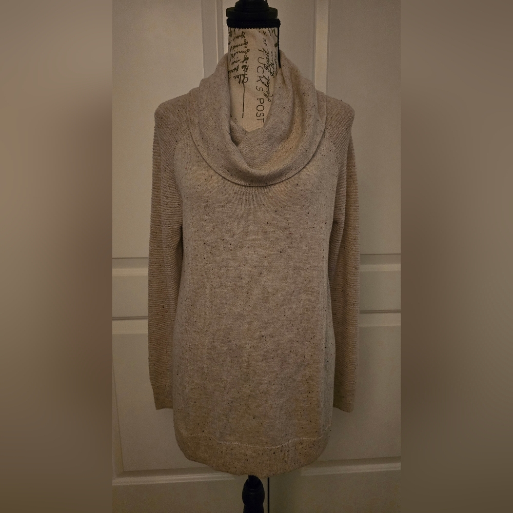 Style & Co Cowl Neck Tunic Sweater Tan/Cream Petite Medium